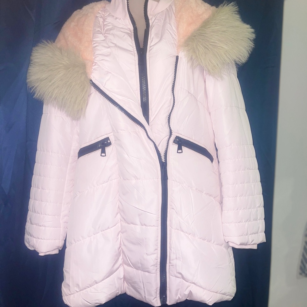 Pink Puffer Jacket with Luxurious Fur Trim